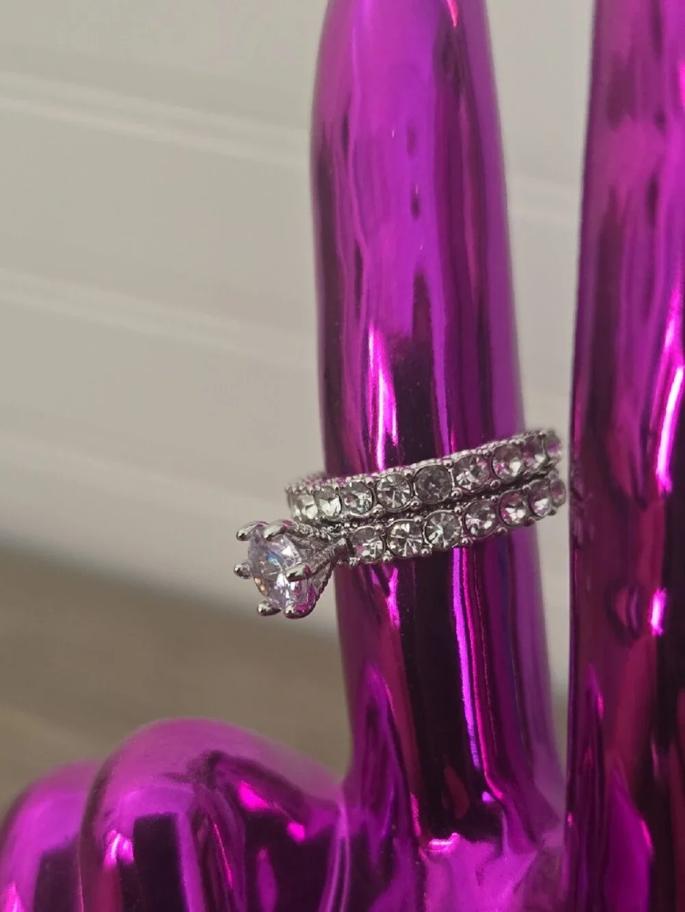 Silver-Tone Sparkle Cubic Zirconia Ring Wedding Set